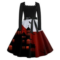 Ženske Ležerne modne vintage haljine s četvrtastim vratom s printom dugih rukava za Noć vještica
