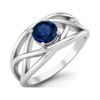 0. ; Okrugli plavi safirni ženski zaručnički prsten od sterling srebra s križnim drškom