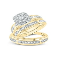 Čvrsto žuto zlato od 10 karata, njegovi i njezini Okrugli dijamanti, odgovarajući par od tri prstena, vjenčani