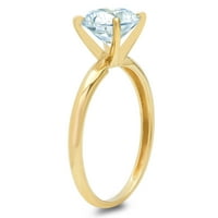 Vjenčani prsten okruglog reza s prirodnim nebeskoplavim topazom od žutog zlata 18K, veličina 8,75