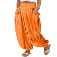 Ženske Harem hlače širokih nogavica jednobojne Palazzo hlače širokog kroja ležerna odjeća u narančastoj boji