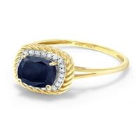 Zaručnički prsten od 10k žutog zlata s plavim safirom i bijelim dijamantom za žene