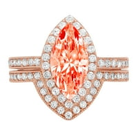 2. CT Brilliant Marquise Cut Simulirani crveni dijamant 18K ružičasto zlato Halo Pasitaire s akcentima Bridal