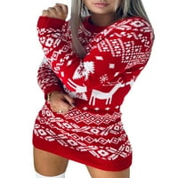 Simooset ženski božićni jakard pleteni okrugli vrat pulover dugih rukava