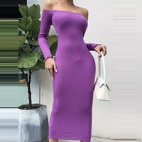 Ženska čvrsta boja One rame dugi rukav vitki seksi haljina za omot kuka Slim Fit Midi haljine za žene jesu za