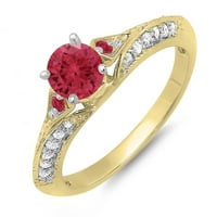 14-karatni ženski zaručnički prsten s okruglim rubinom i bijelim dijamantom iz kolekcije, žuto zlato, Veličina