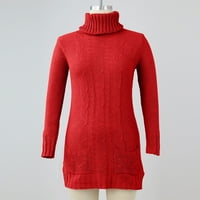 Ženska casual dolčevita pletena džemper haljina pleteni džemper dugi Jesen-Zima crvena 3 inča