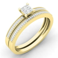Kolekcija 0. Zaručnički prsten za princezu s okruglim bijelim dijamantom od 10 karata, žuto zlato, Veličina 6