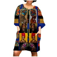Rasprodaja Ženske haljine za žene, afrička Vintage print, srednji rukav, izrez u obliku donjeg dijela, ležerna