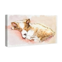 Avenue Avenue životinje zidne umjetničke platnene otiske pse i štenad za spavanje štene - smeđa, ružičasta