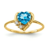 Prsten sa srcem od žutog karatnog zlata, plavim topazom i dijamantom