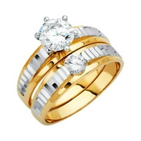 Nakit zaručnički prsten od žutog zlata od 14 karata s kubičnim cirkonijem i vjenčani prsten od dva seta Trio veličine