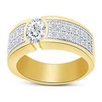 Muški zaručnički prsten od kubičnog cirkonija okruglog reza u dva reda za godišnjicu braka od 14k žutog zlata
