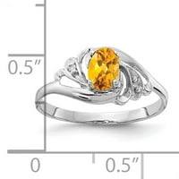 6K prsten od bijelog zlata s ovalnim citrinom i dijamantom