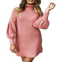 Luxplum Women Mini haljina Čvrsta boja Kratke haljine visoki vrat ležerni odmor ružičasta 2xl
