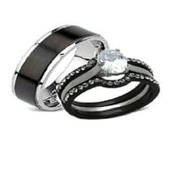 Set vjenčanih prstenova za žene i muškarce, crni prsten od nehrđajućeg čelika