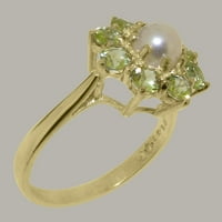 9K tradicionalni prsten od žutog zlata britanske proizvodnje s kultiviranim biserima i peridotom za žene - opcije