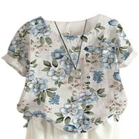 Žene cvjetni tisak bluza vrhovi modna majica s kratkim rukavima na plaži od gumba za vrat za vrat ljetni ured