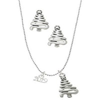 Oduševljenje nakita Silvertone mini godina srebrni ton Zig Zag šarm za božićno drvce i naušnice