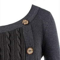 Kaput za žene plus žene O-Neck Dugi rukavi Čvrsti Botton Pachwork Asimetrični vrhovi džemper Kaput džemper sivi