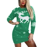 Ženski o vrat vilenjak snježne pahuljice božićni božićni pulover džemper pletena mini haljina