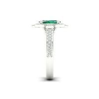 Imperijalni dragulj Sterling Silver Oval Cut stvorio je smaragd i stvorio bijeli safirski cvjetni halo ženski