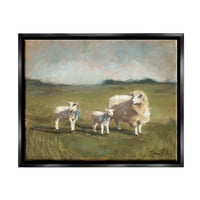 Stupell Sheep & Lamb Obitelj Seoske ispaše životinje i insekti slikaju crni plutasti uokvireni umjetnički print