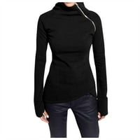 Majice s kapuljačom za žene ženska ležerna jednobojna bluza pulover dugih rukava dolčevita majica s patentnim