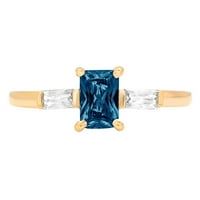 0,8 karatni smaragdni rez, prirodni londonski plavi topaz, 14 karatno žuto zlato, prsten za godišnjicu zaruka,