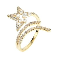 Prsten od zvjezdanih bisera, zlatni prsten od rhinestona u obliku zvijezde,geometrijski prsten od rhinestona,