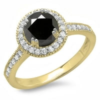 Kolekcija DazzlingRock 1. Carat 14K okrugli crno -bijeli dijamantni mladenkini zaručnički prsten, žuto zlato,