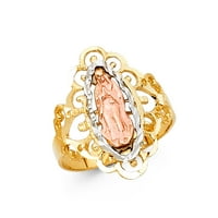 Nakit 14k žuto, bijelo i ružičasto trobojno zlato, prsten Blažene Djevice Marije Djevice Guadalupe, veličina 10
