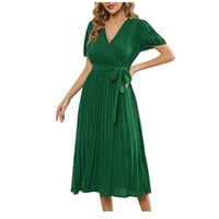 Ženske ljetne haljine bez rukava Solidna boja ležerna V-izreza Ljetna haljina Moda labav odmor za odmor u trendu