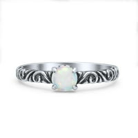 Vintage stil oksidirani okrugli laboratorij stvorio je bijeli opalni prstenasti pojas sterling srebro veličine