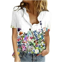 Ženski vrhovi kratki rukavi žene bluze modni grafički otisci ljetne henley majice tunike majice multi-color xl
