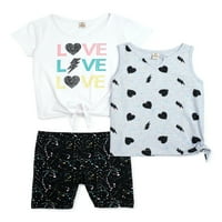 Majica za djevojčice, Majica Bez rukava i biciklističke kratke hlače, Komplet odjeće od 3 komada, veličine 4-16