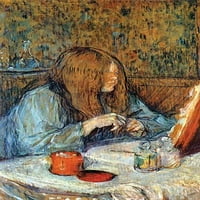 Madame Pupul sjedi za svojim toaletnim stolom i gleda se u ogledalo. Plakat Toulouse-Lautrec