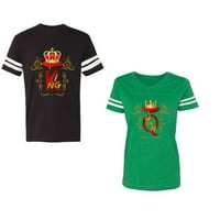 King Queen Gold Crown Unise par koji odgovara majici u stilu pamučnog Jerseyja kontrastne pruge na rukavima