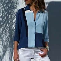 Ženski dugi rukavi tunika vrhovi manžetna rukavi šifon s prugastim v vrat bluza casual labave fit ljetni jeseni