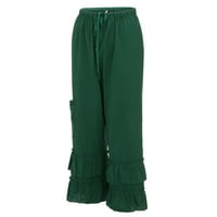 Hlače za žene trendovske žene plus veličine solidne pamučne posteljine ležerne labave džepne hlače zeleno l c9419