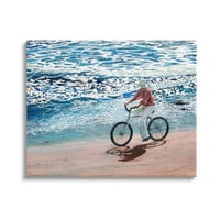 Stupell Industries Woman jahanje bicikla obalna plaža obala obala pejzažna galerija za slikanje zamotana platno