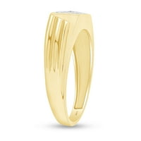 Zaručnički prsten od prirodnog bijelog okruglog dijamanta s rebrastim drškom za muškarce od 10k punog žutog zlata