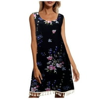Ženska Vintage boho ljetna Midi haljina s cvjetnim printom ležerna opuštena haljina na plaži bez rukava s resama